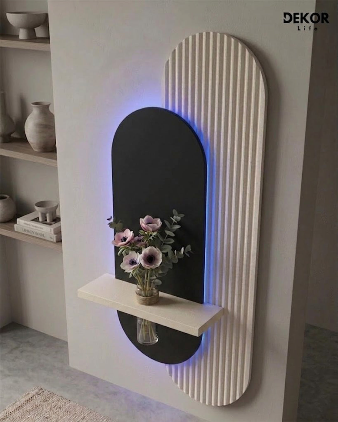 40×90 CM Oval Modern Ledli Duvar Tablosu | Dekoratif Panel | Gizli Aydınlatmalı | Pütürlü Doku