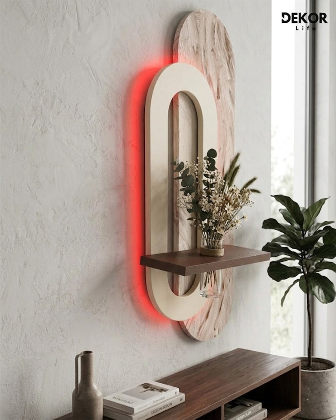 50×90 CM Oval Modern Ledli Duvar Tablosu | Dekoratif Panel | Gizli Aydınlatmalı | Pütürlü Doku