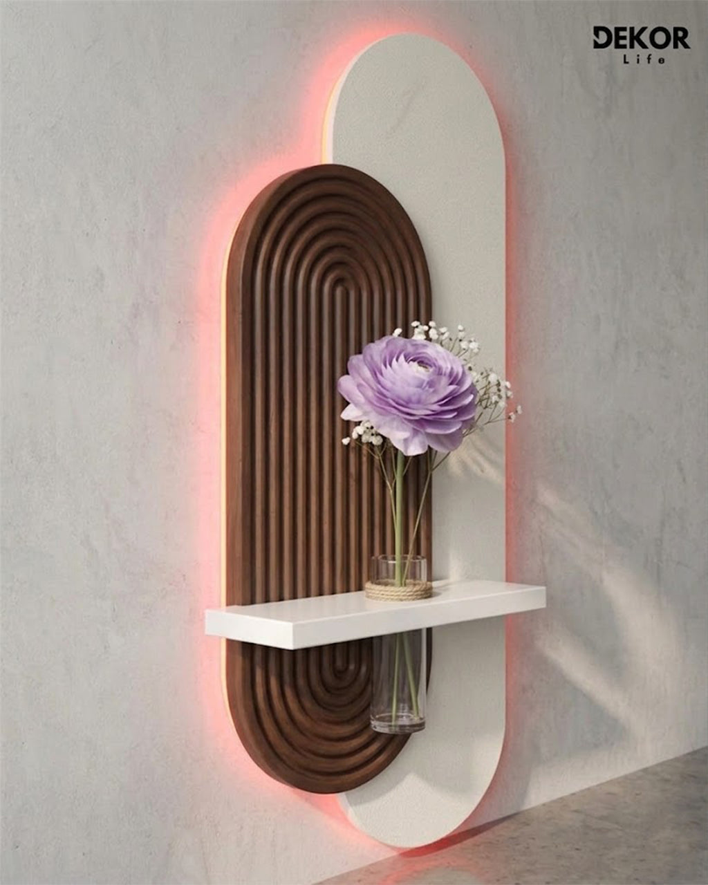 40×90 CM Oval Modern Ledli Duvar Tablosu | Dekoratif Panel | Gizli Aydınlatmalı | Pütürlü Doku