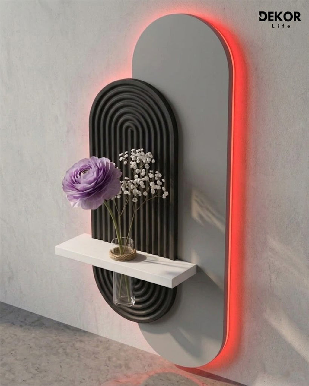 40×90 CM Oval Modern Ledli Duvar Tablosu | Dekoratif Panel | Gizli Aydınlatmalı | Pütürlü Doku
