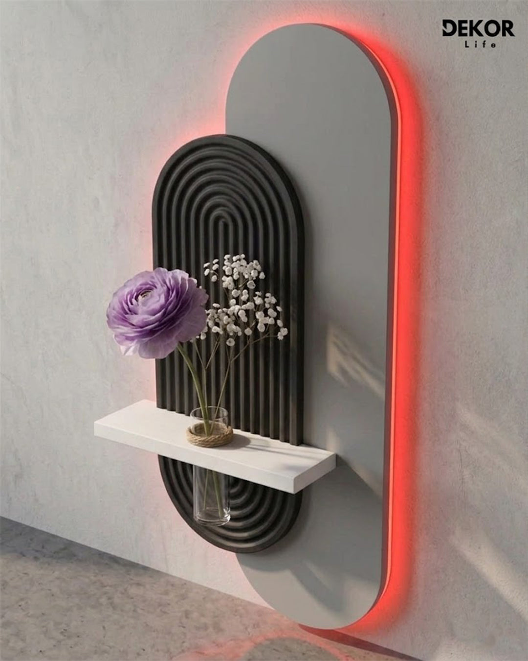 40×90 CM Oval Modern Ledli Duvar Tablosu | Dekoratif Panel | Gizli Aydınlatmalı | Pütürlü Doku