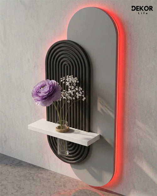 40×90 CM Oval Modern Ledli Duvar Tablosu | Dekoratif Panel | Gizli Aydınlatmalı | Pütürlü Doku