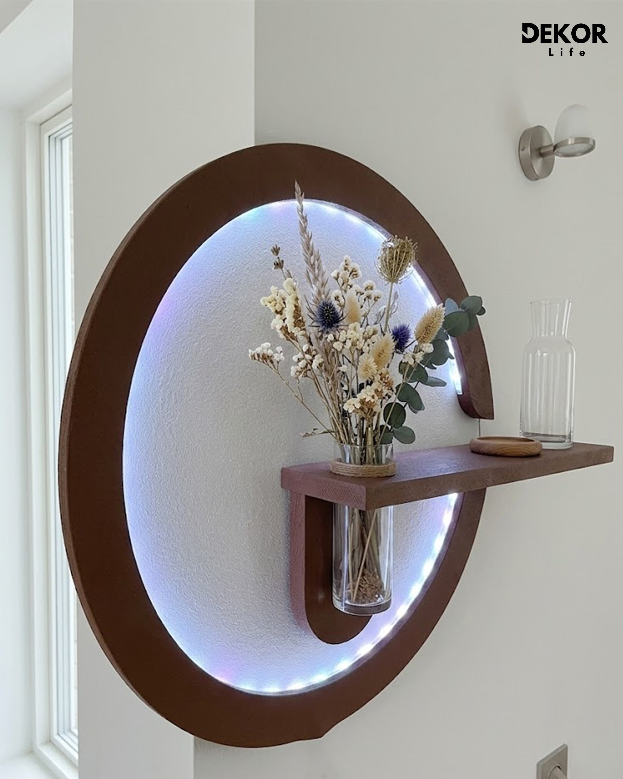 50×50 CM Oval Modern Ledli Duvar Tablosu | Dekoratif Panel | Gizli Aydınlatmalı | Pütürlü Doku