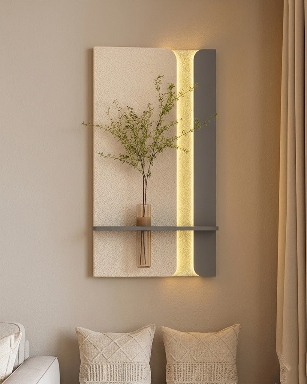 50×90 CM Oval Modern Ledli Duvar Tablosu | Dekoratif Panel | Gizli Aydınlatmalı | Pütürlü Doku