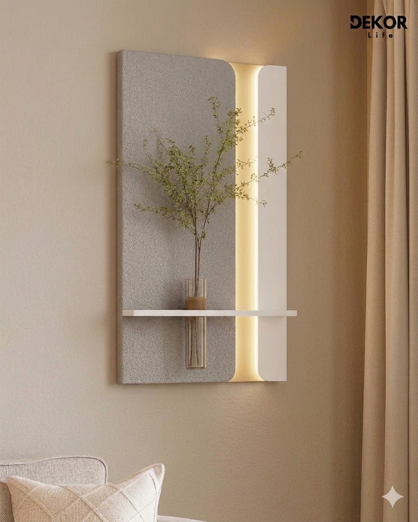 50×90 CM Oval Modern Ledli Duvar Tablosu | Dekoratif Panel | Gizli Aydınlatmalı | Pütürlü Doku