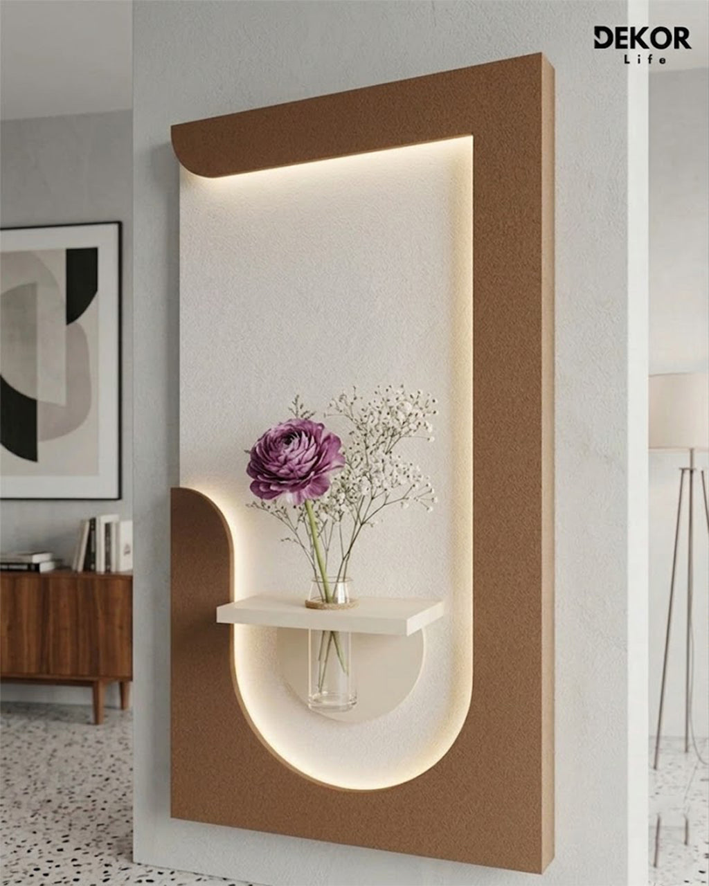 50×90 CM Oval Modern Ledli Duvar Tablosu | Dekoratif Panel | Gizli Aydınlatmalı | Pütürlü Doku