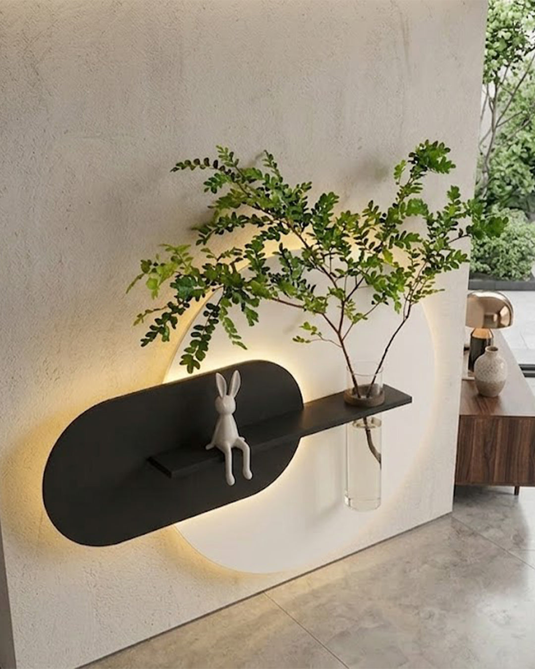 50×50 CM Oval Modern Ledli Duvar Tablosu | Dekoratif Panel | Gizli Aydınlatmalı | Pütürlü Doku