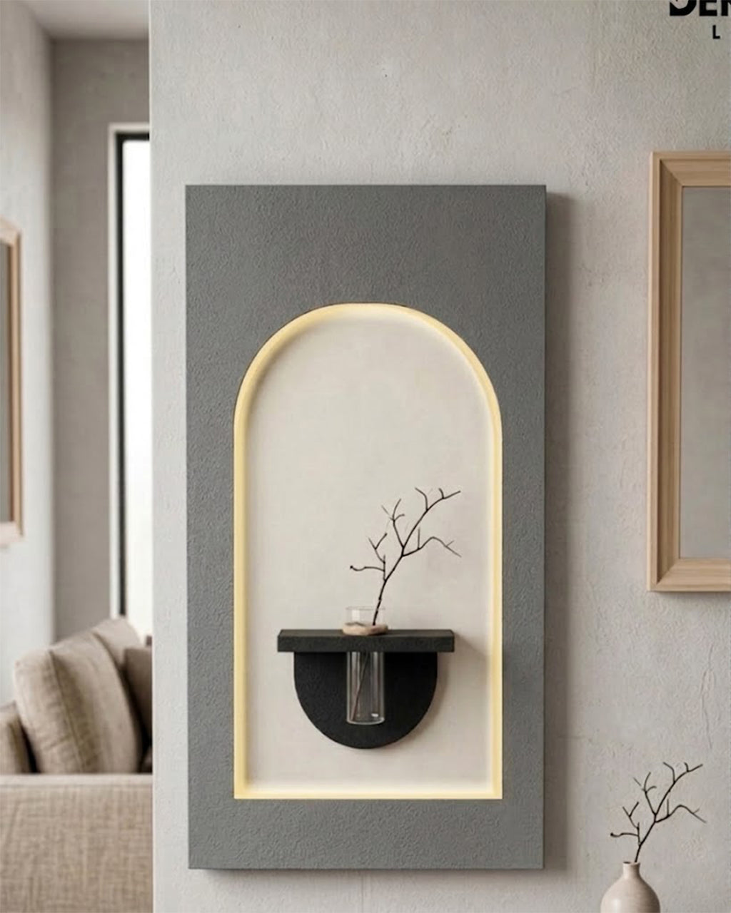 50×90 CM Oval Modern Ledli Duvar Tablosu | Dekoratif Panel | Gizli Aydınlatmalı | Pütürlü Doku
