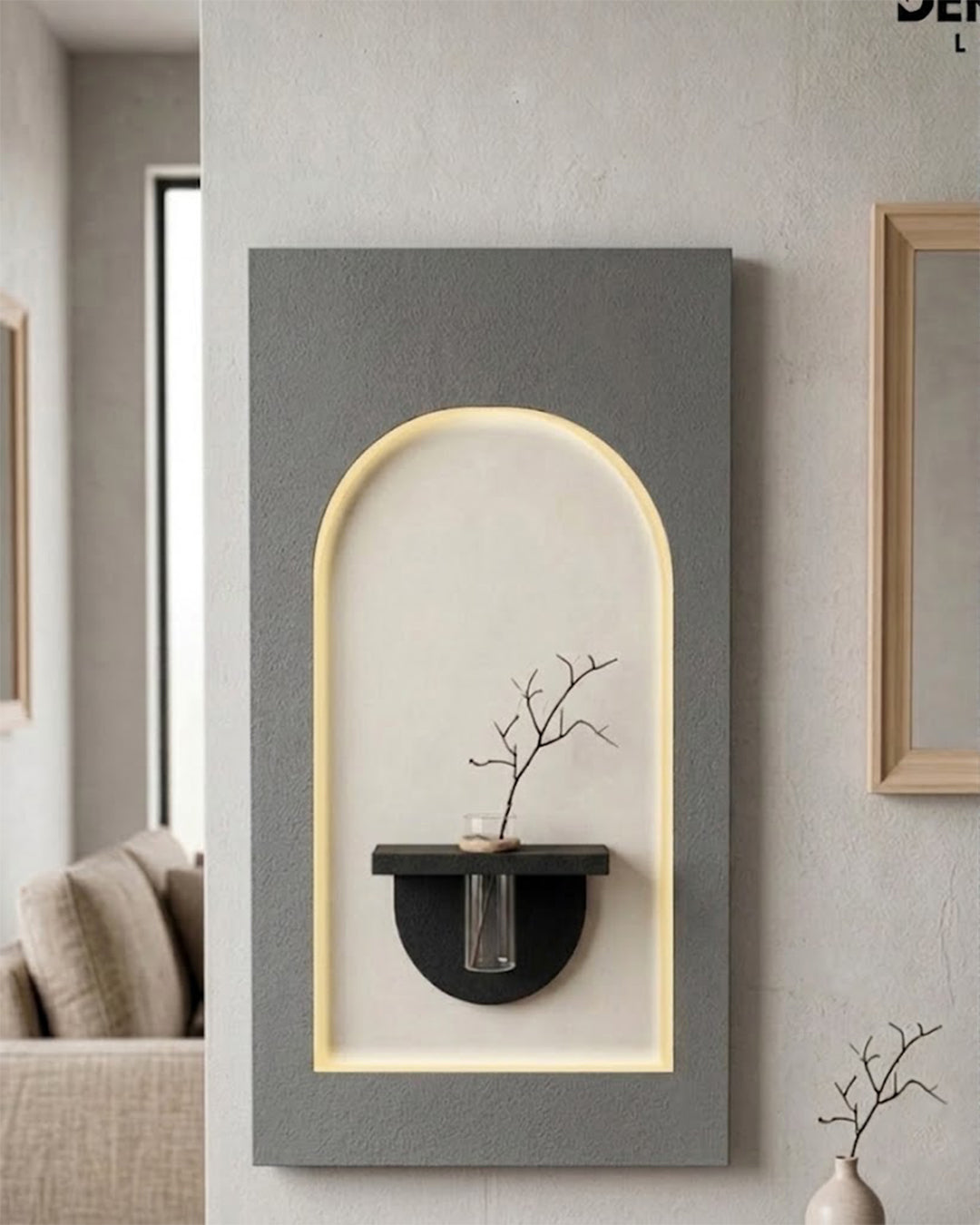 50×90 CM Oval Modern Ledli Duvar Tablosu | Dekoratif Panel | Gizli Aydınlatmalı | Pütürlü Doku