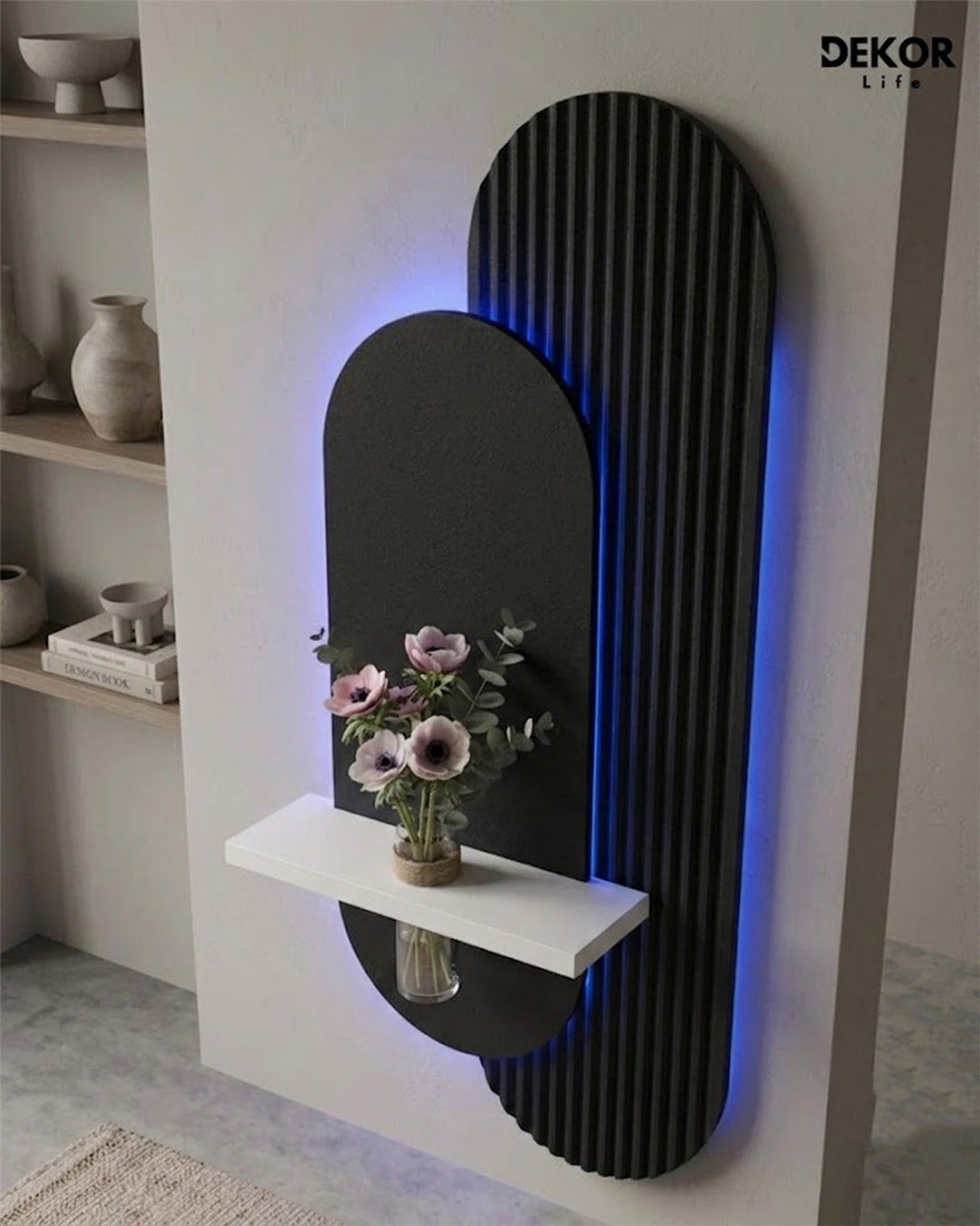 40×90 CM Oval Modern Ledli Duvar Tablosu | Dekoratif Panel | Gizli Aydınlatmalı | Pütürlü Doku