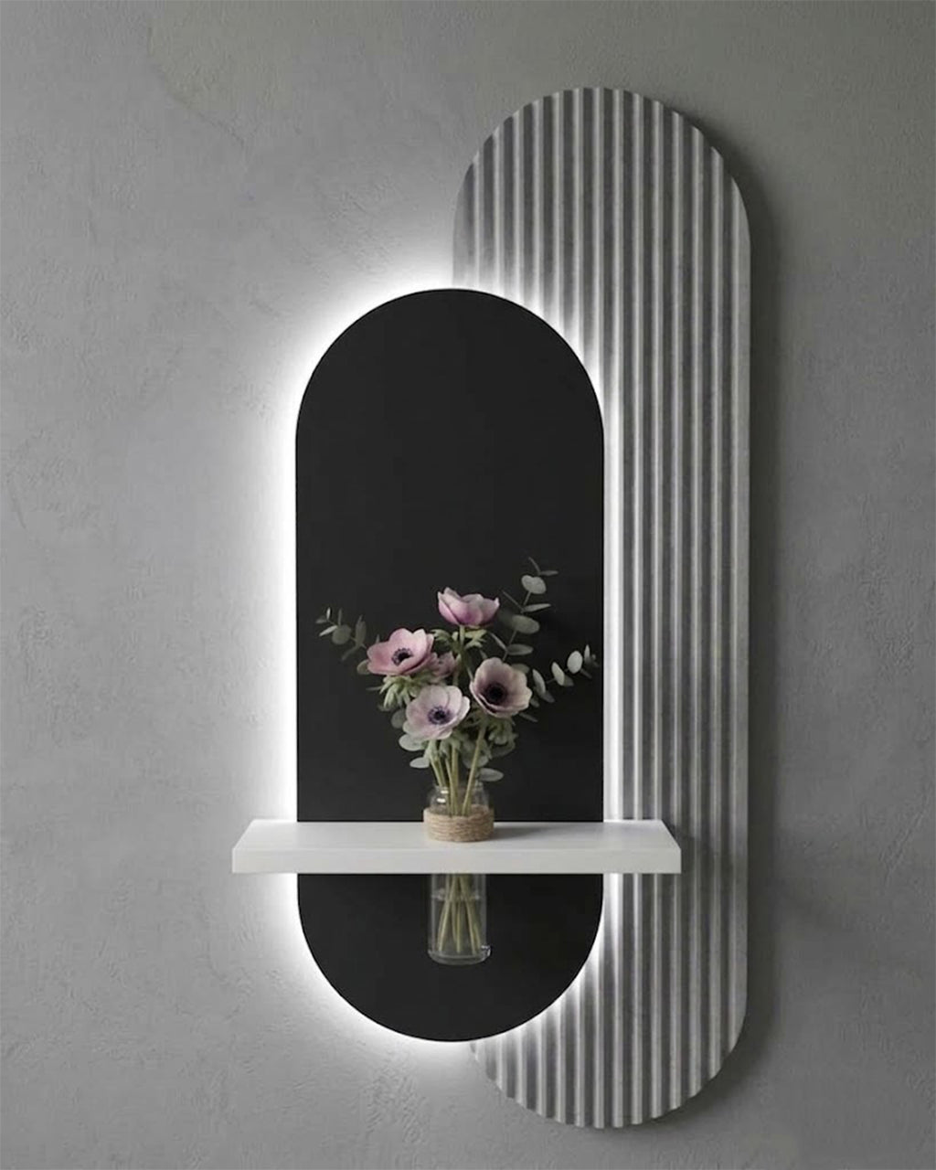 40×90 CM Oval Modern Ledli Duvar Tablosu | Dekoratif Panel | Gizli Aydınlatmalı | Pütürlü Doku