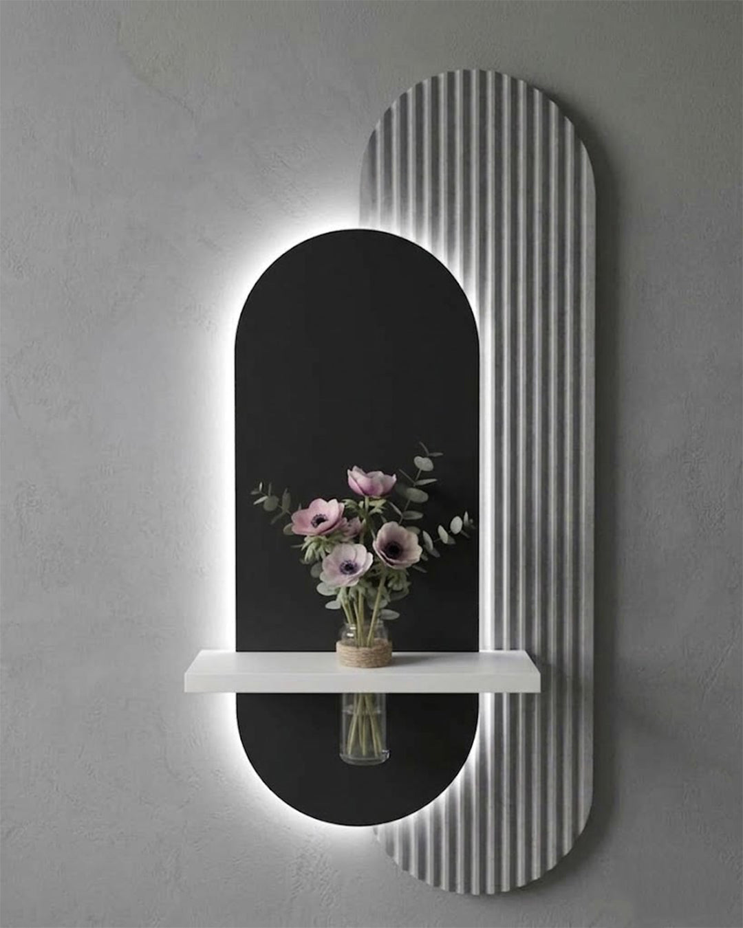 40×90 CM Oval Modern Ledli Duvar Tablosu | Dekoratif Panel | Gizli Aydınlatmalı | Pütürlü Doku