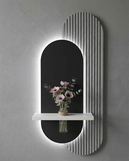 40×90 CM Oval Modern Ledli Duvar Tablosu | Dekoratif Panel | Gizli Aydınlatmalı | Pütürlü Doku