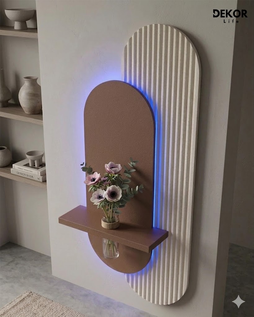 40×90 CM Oval Modern Ledli Duvar Tablosu | Dekoratif Panel | Gizli Aydınlatmalı | Pütürlü Doku
