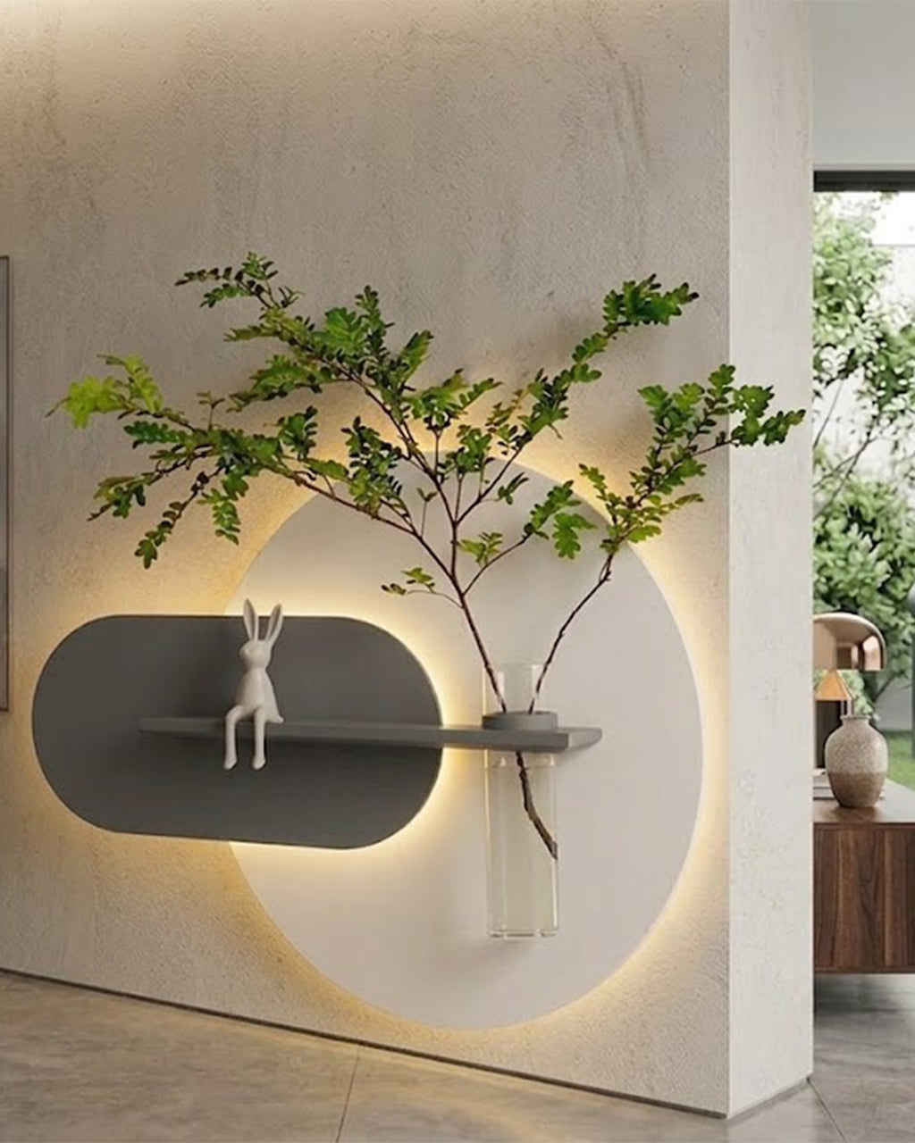 50×50 CM Oval Modern Ledli Duvar Tablosu | Dekoratif Panel | Gizli Aydınlatmalı  | Pütürlü Doku