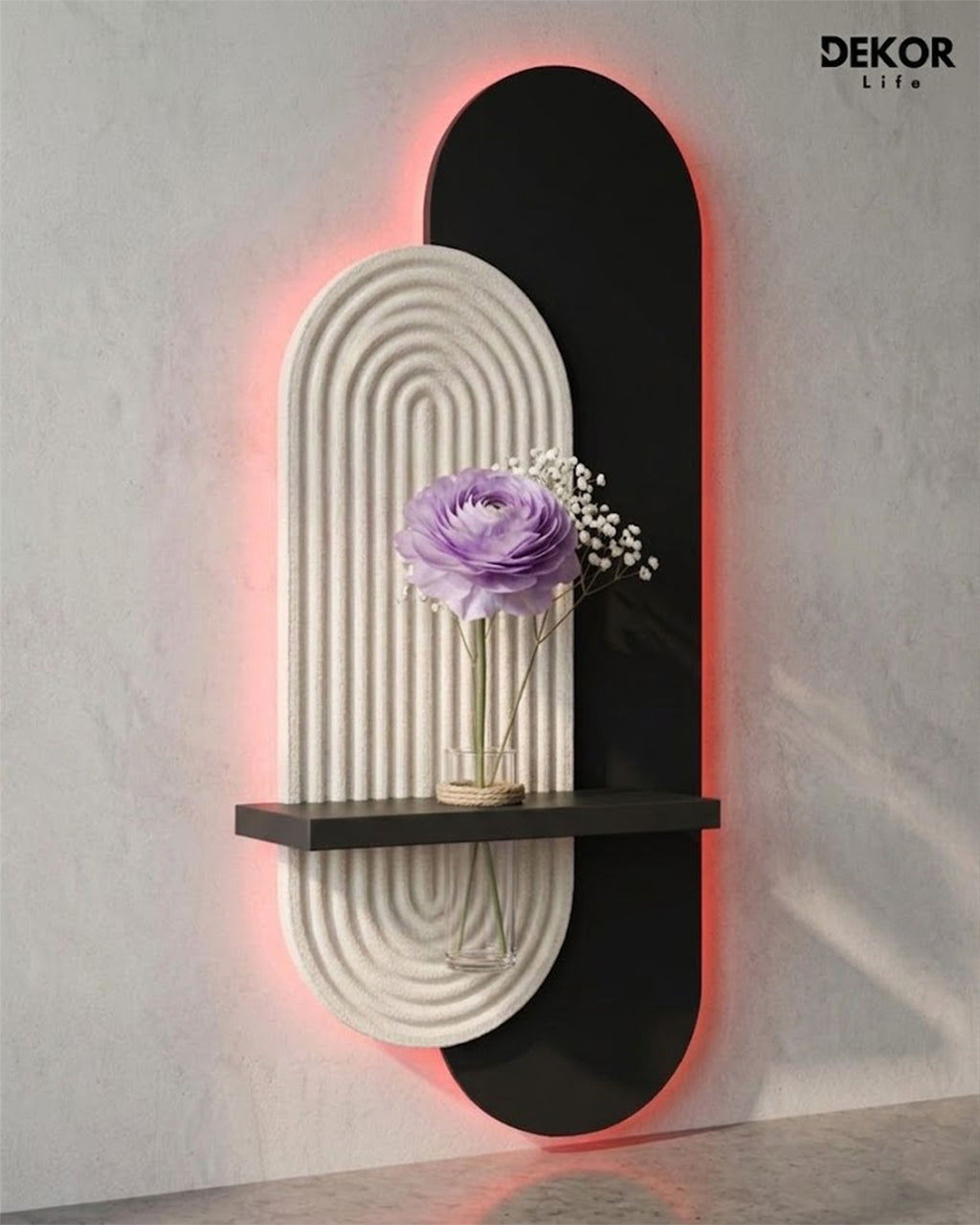 40×90 CM Oval Modern Ledli Duvar Tablosu | Dekoratif Panel | Gizli Aydınlatmalı | Pütürlü Doku