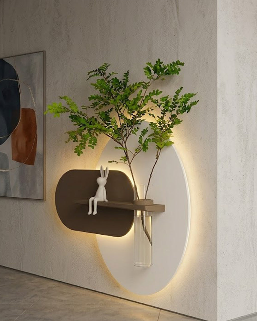 50×50 CM Oval Modern Ledli Duvar Tablosu | Dekoratif Panel | Gizli Aydınlatmalı | Pütürlü Doku