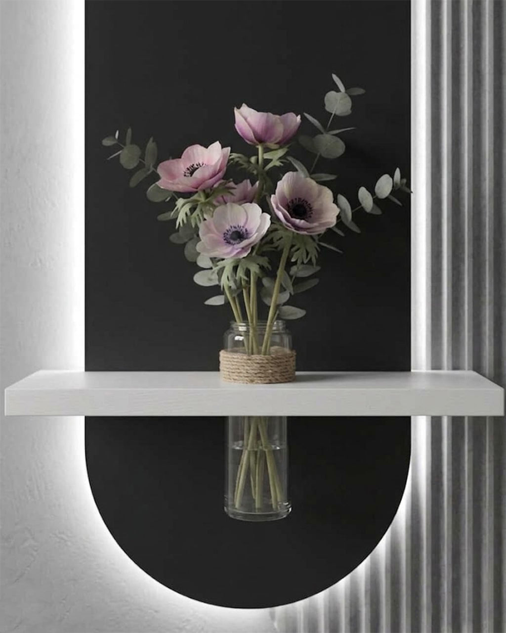 40×90 CM Oval Modern Ledli Duvar Tablosu | Dekoratif Panel | Gizli Aydınlatmalı | Pütürlü Doku