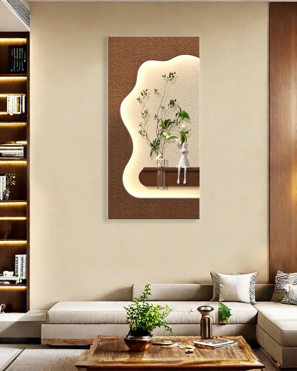 Pilli LED’li İskandinav Tarzı Dekoratif Duvar Tablosu 40x70 cm Pütürlü Doku
