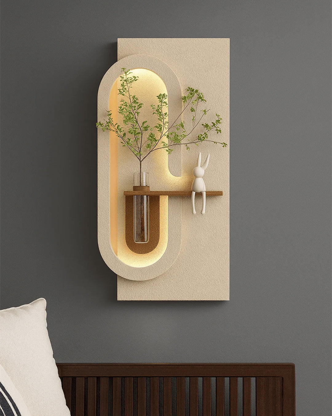 Pilli LED’li İskandinav Tarzı Dekoratif Duvar Tablosu 40x70 cm Pütürlü Doku