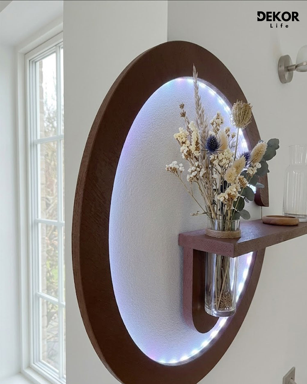 50×50 CM Oval Modern Ledli Duvar Tablosu | Dekoratif Panel | Gizli Aydınlatmalı | Pütürlü Doku