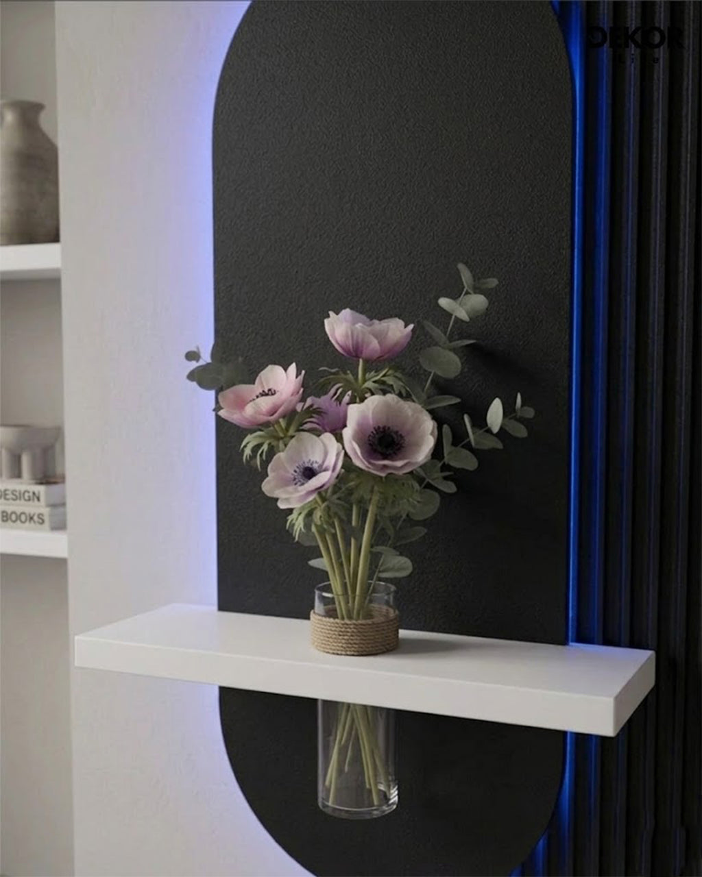 40×90 CM Oval Modern Ledli Duvar Tablosu | Dekoratif Panel | Gizli Aydınlatmalı | Pütürlü Doku