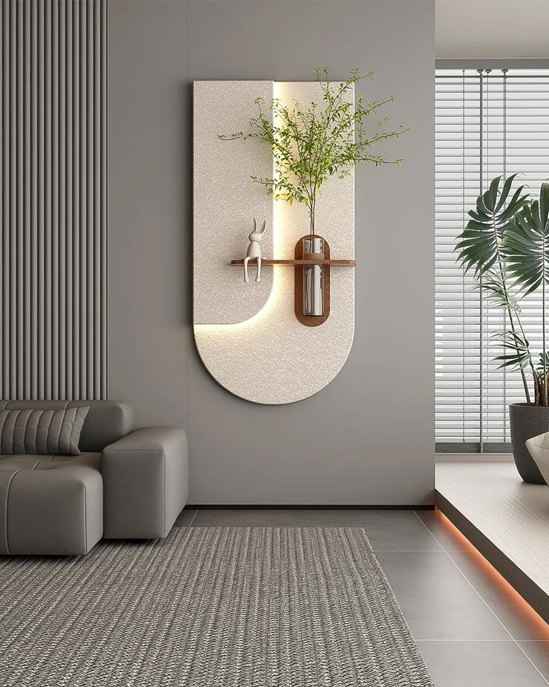 Pilli LED’li İskandinav Tarzı Dekoratif Duvar Tablosu 40x70 cm Pütürlü Doku