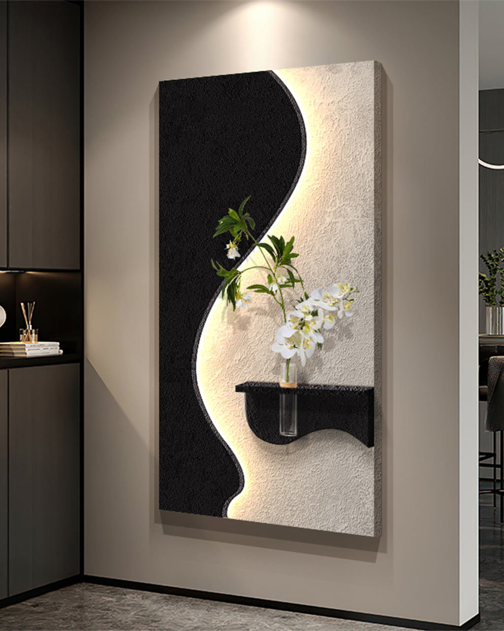 Pilli LED’li İskandinav Tarzı Dekoratif Duvar Tablosu 40x70 cm Pütürlü Doku