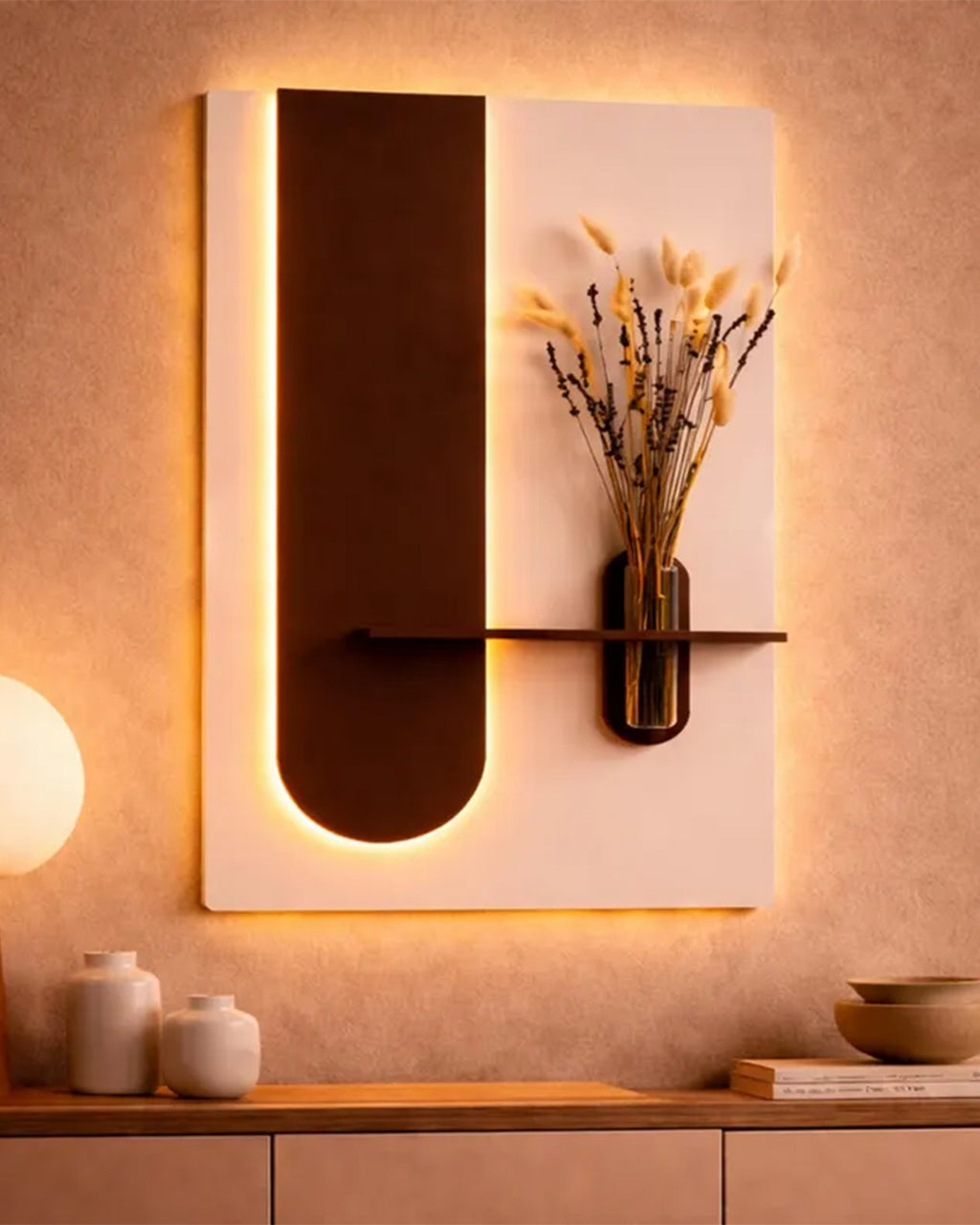Pilli LED’li İskandinav Tarzı Dekoratif Duvar Tablosu 40x70 cm Pütürlü Doku