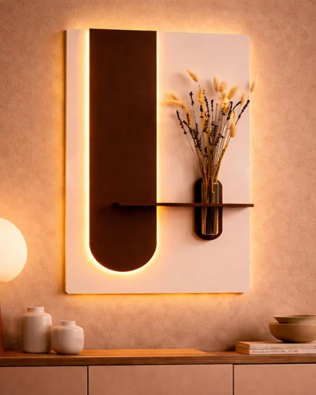 Pilli LED’li İskandinav Tarzı Dekoratif Duvar Tablosu 40x70 cm Pütürlü Doku