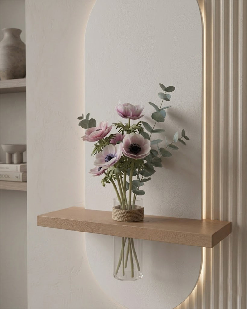 40×90 CM Oval Modern Ledli Duvar Tablosu | Dekoratif Panel | Gizli Aydınlatmalı | Pütürlü Doku