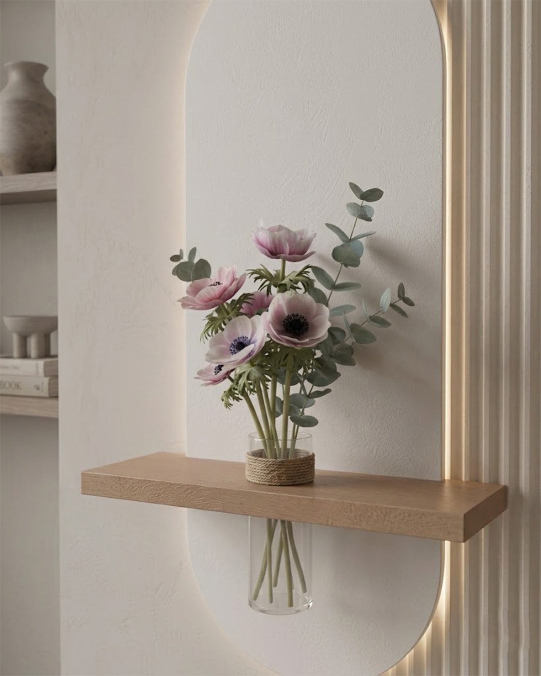 40×90 CM Oval Modern Ledli Duvar Tablosu | Dekoratif Panel | Gizli Aydınlatmalı | Pütürlü Doku
