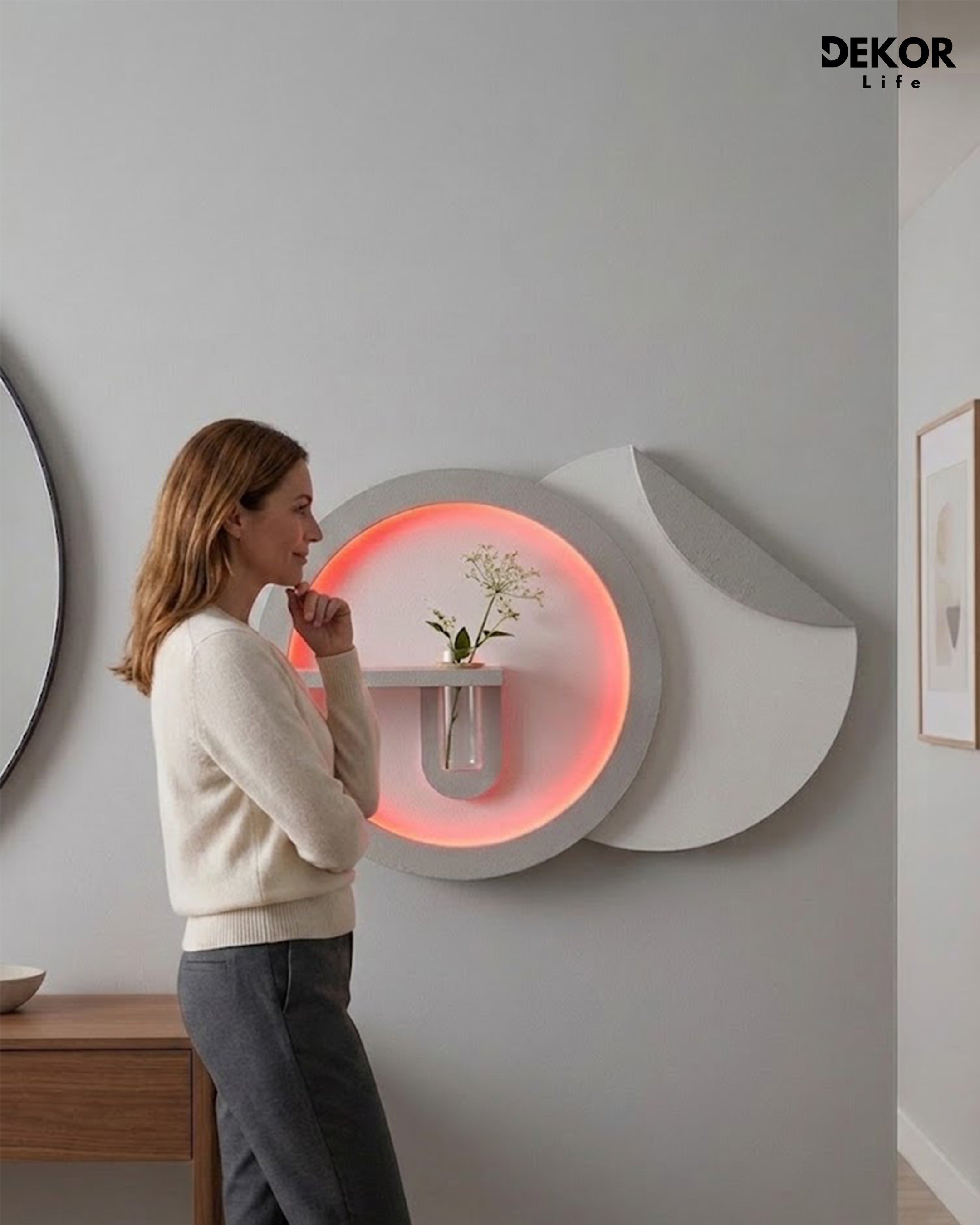 50×85 CM Oval Modern Ledli Duvar Tablosu | Dekoratif Panel | Gizli Aydınlatmalı | Pütürlü Doku