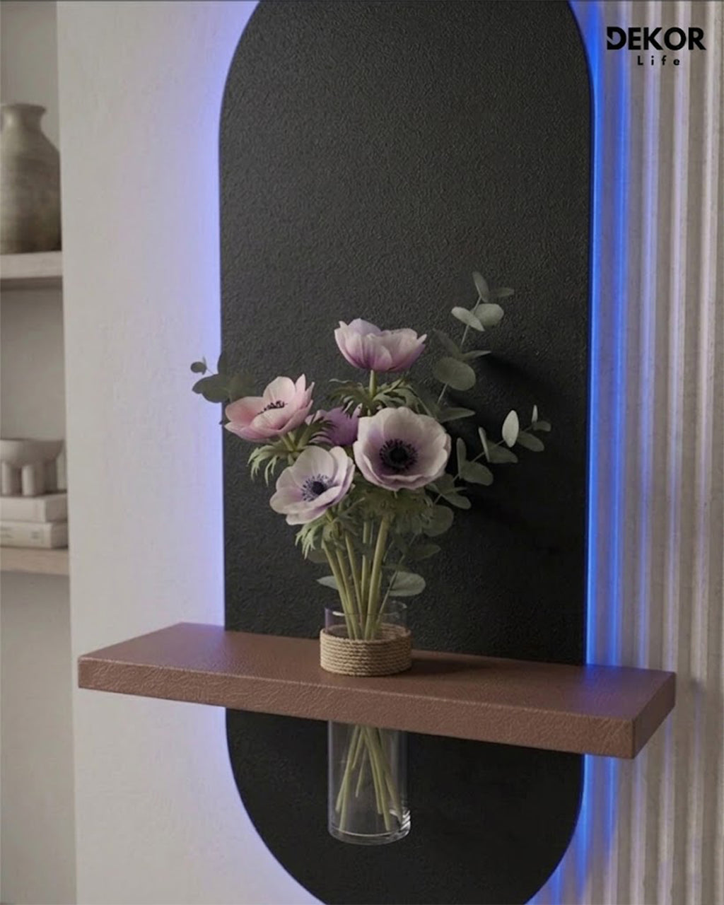 40×90 CM Oval Modern Ledli Duvar Tablosu | Dekoratif Panel | Gizli Aydınlatmalı | Pütürlü Doku