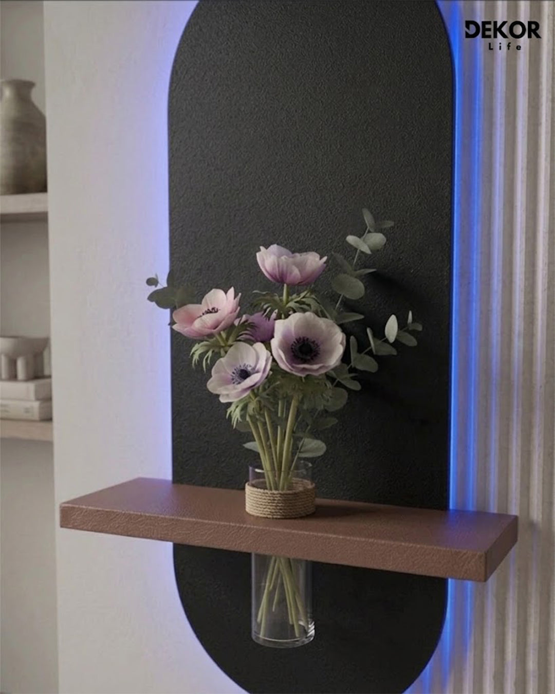 40×90 CM Oval Modern Ledli Duvar Tablosu | Dekoratif Panel | Gizli Aydınlatmalı | Pütürlü Doku