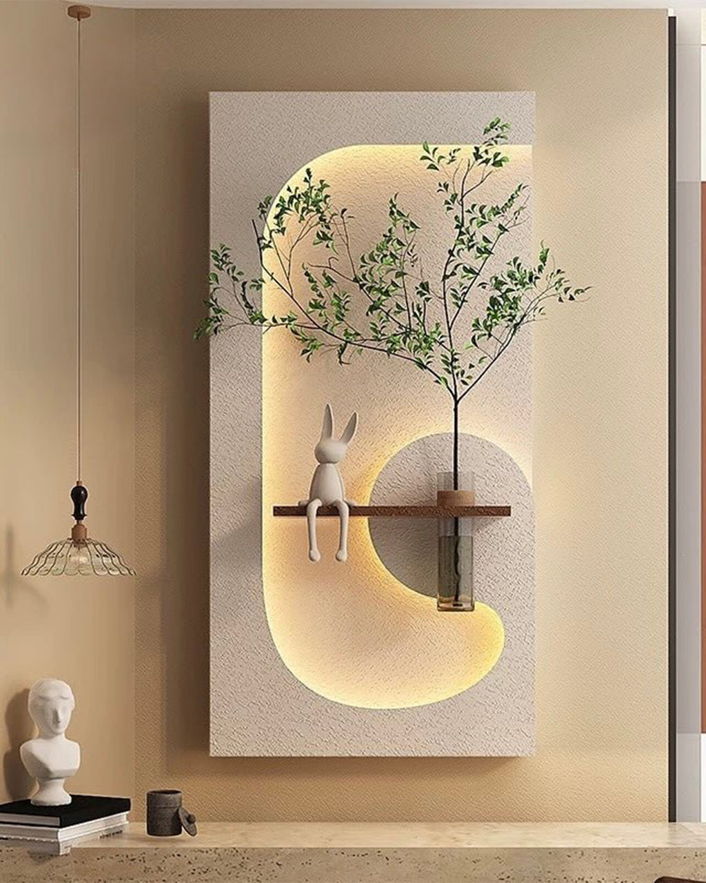 Pilli LED’li İskandinav Tarzı Dekoratif Duvar Tablosu 40x70 cm Pütürlü Doku