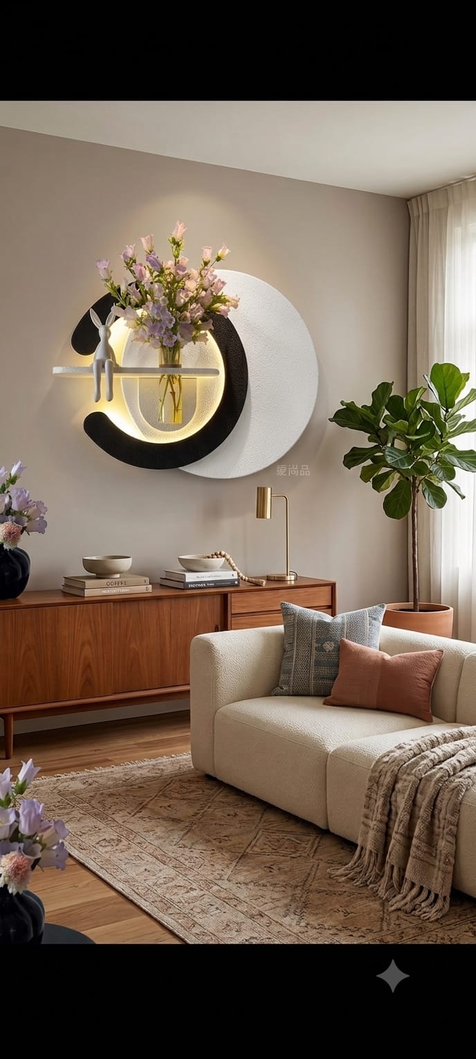 50×85 CM Oval Modern Ledli Duvar Tablosu | Dekoratif Panel | Gizli Aydınlatmalı | Pütürlü Doku
