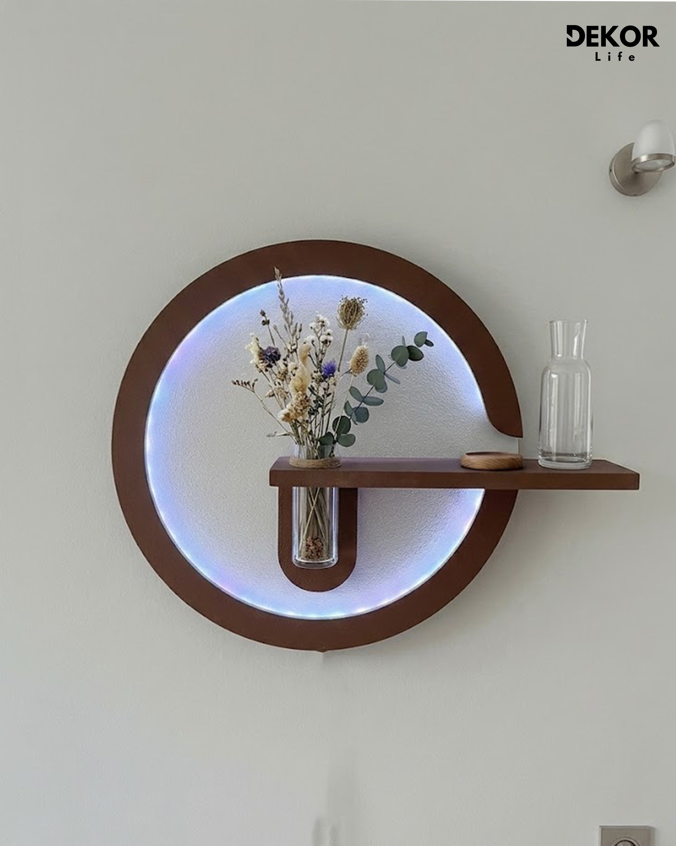 50×50 CM Oval Modern Ledli Duvar Tablosu | Dekoratif Panel | Gizli Aydınlatmalı | Pütürlü Doku