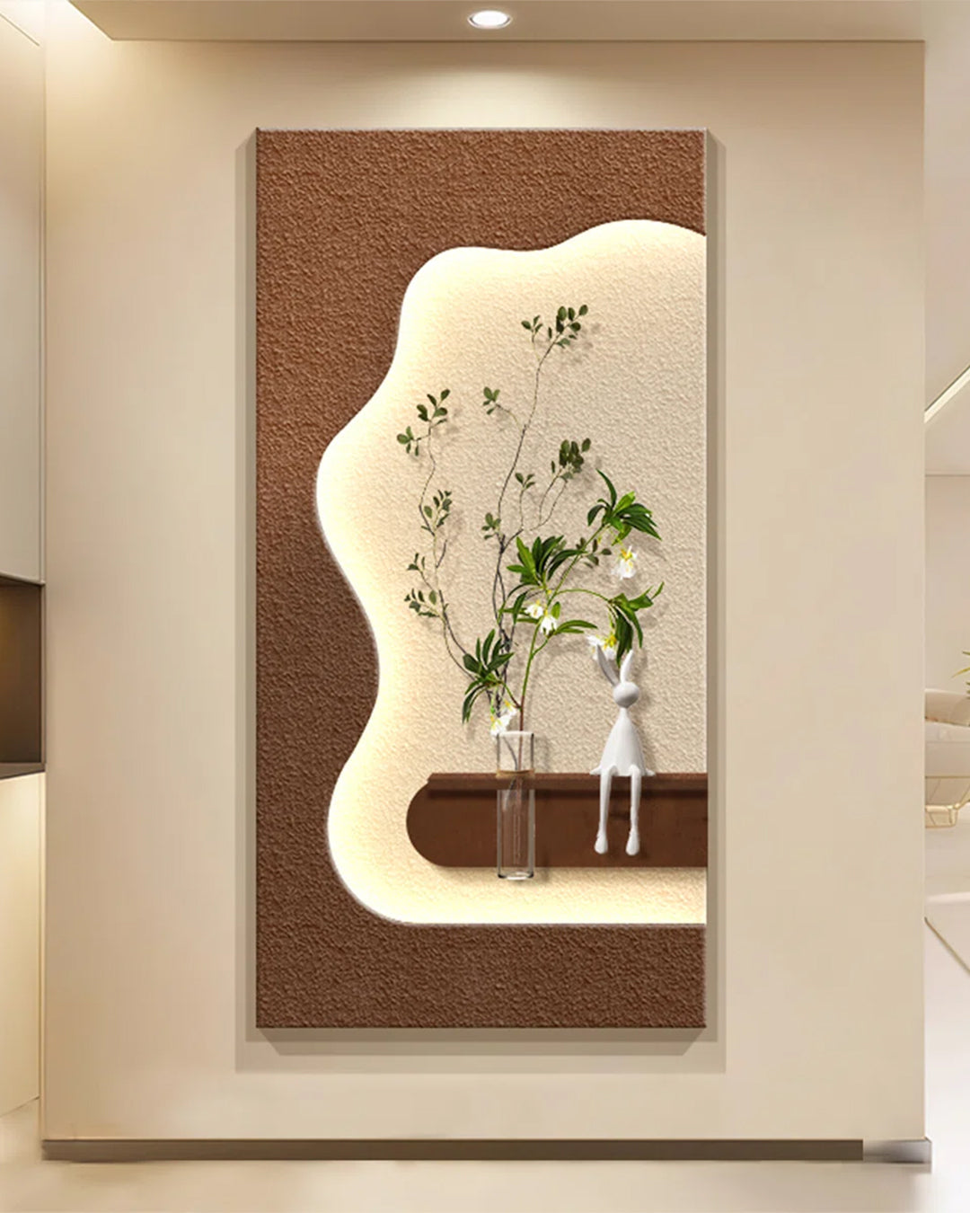 Pilli LED’li İskandinav Tarzı Dekoratif Duvar Tablosu 40x70 cm Pütürlü Doku