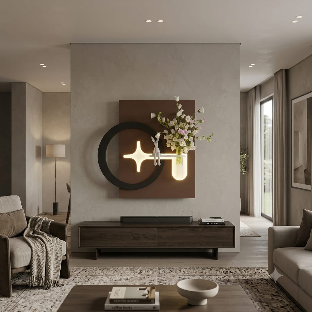 70×80 CM Oval Modern Ledli Duvar Tablosu | Dekoratif Panel | Gizli Aydınlatmalı | Pütürlü Doku