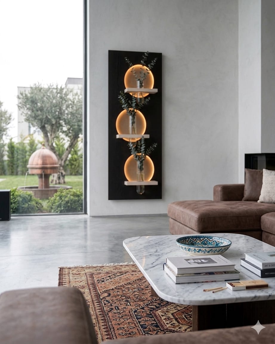 50x120 CM Modern Ledli Duvar Tablosu | Dekoratif Panel | Gizli Aydınlatmalı | Pütürlü Doku