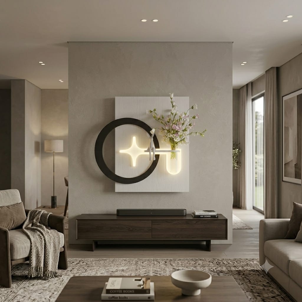 70×80 CM Oval Modern Ledli Duvar Tablosu | Dekoratif Panel | Gizli Aydınlatmalı | Pütürlü Doku
