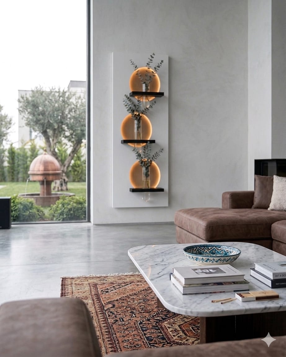 50x120 CM Modern Ledli Duvar Tablosu | Dekoratif Panel | Gizli Aydınlatmalı | Pütürlü Doku