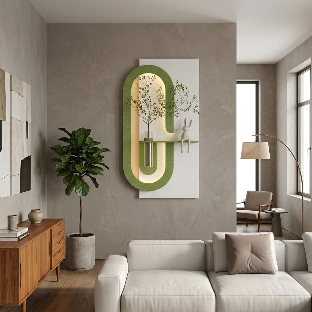 50×90 CM Oval Modern Ledli Duvar Tablosu | Dekoratif Panel | Gizli Aydınlatmalı | Pütürlü Doku