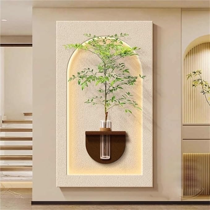 Pilli LED’li İskandinav Tarzı Dekoratif Duvar Tablosu 40x70 cm Pütürlü Doku
