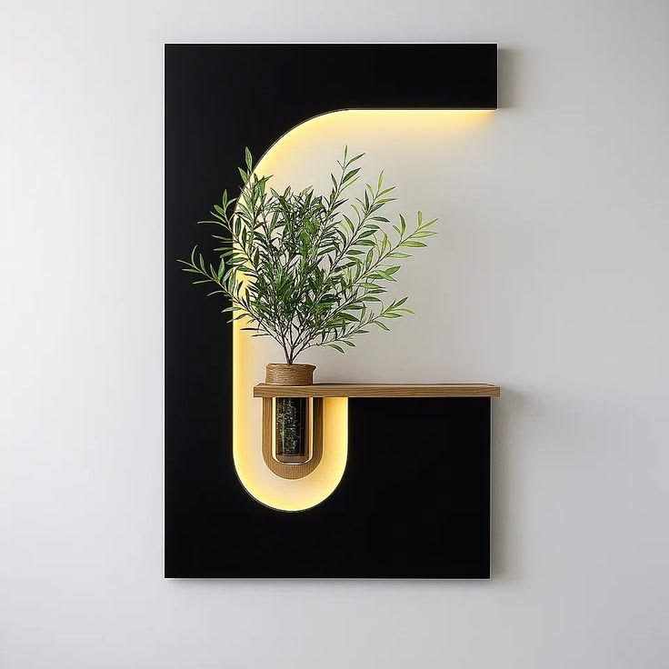 Pilli LED’li İskandinav Tarzı Dekoratif Duvar Tablosu 40x70 cm Pütürlü Doku
