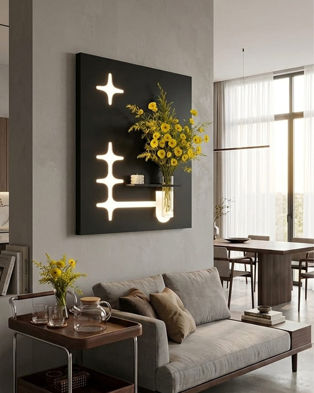 60×80 CM Oval Modern Ledli Duvar Tablosu | Dekoratif Panel | Gizli Aydınlatmalı | Pütürlü Doku