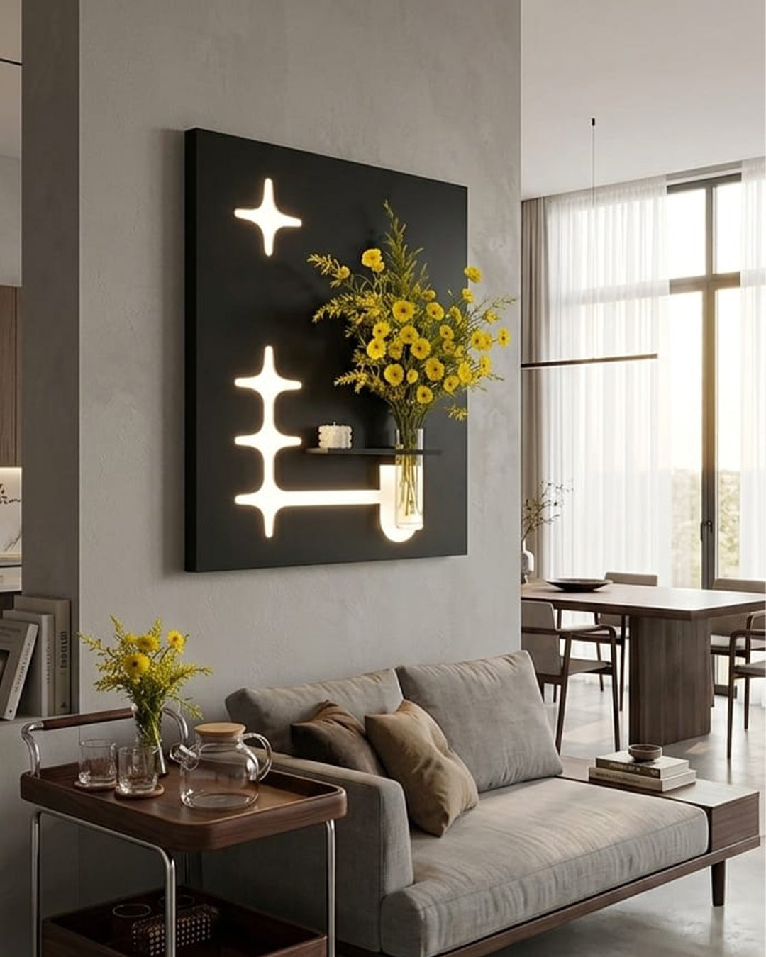 60×80 CM Oval Modern Ledli Duvar Tablosu | Dekoratif Panel | Gizli Aydınlatmalı | Pütürlü Doku