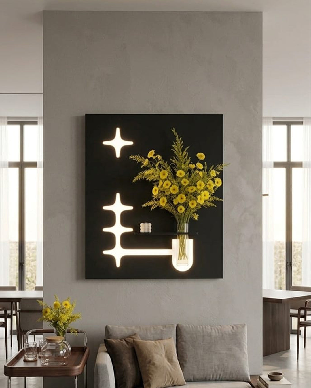 60×80 CM Oval Modern Ledli Duvar Tablosu | Dekoratif Panel | Gizli Aydınlatmalı | Pütürlü Doku